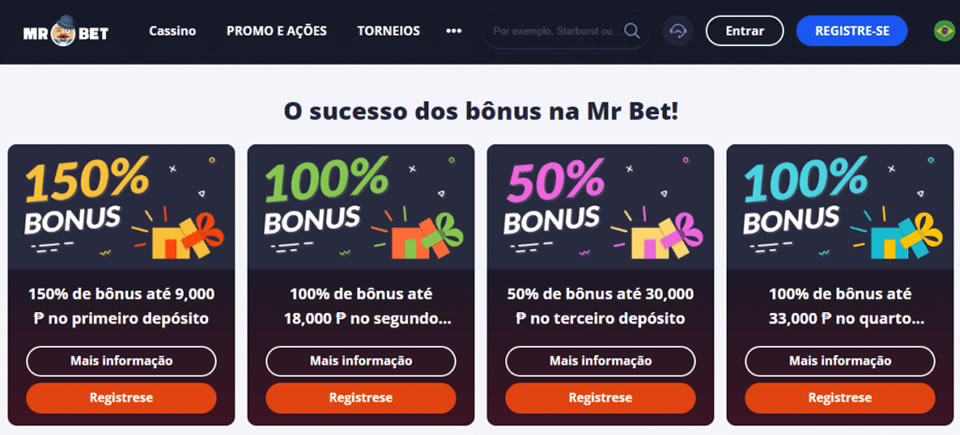 principal atrativo do cassino online é o seu bônus de boas-vindas, pois oferece um bônus de até R$ 6.000 + 100 rodadas grátis, dividido entre os três primeiros depósitos da seguinte forma: